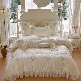 Ensemble de literie beige beige coton égyptien luxe princesse en mousseline en mousseline en mousseline en mousseline en mousseline de rose en rose couvre de couvre-lit à lit de lit de lit