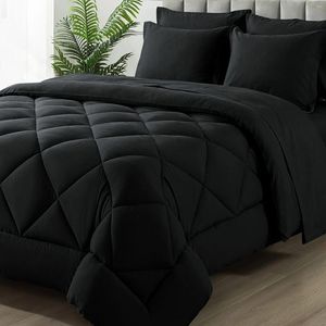 Ensemble de literie Black King Size 200gsm Counforter Set - 7 pièces Lit réversible dans un sac pour chambre toute la saison avec