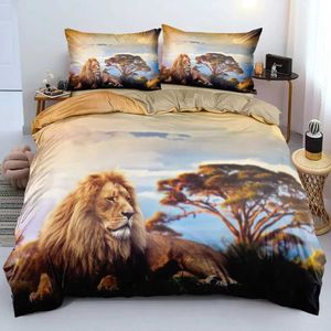 Ensemble de literie Black Lion Couette Cover Animal Bed Fell 3 pièces Single Double King Queen pleine taille 1 couette 2 boîtier H240521 IM5T