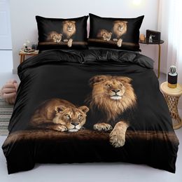Juegos de ropa de cama Funda nórdica Black Lion Sábana Almohada Juego de cama de tres piezas 230321