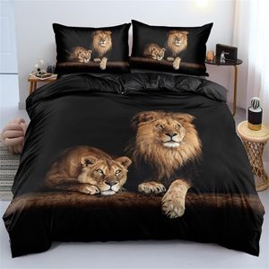 Ensembles de literie Lion noir housse de couette drap de lit oreiller ensemble de literie trois pièces 221010247n