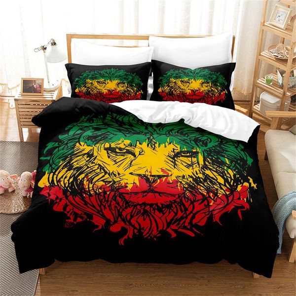 Ensembles de literie Ensemble de chambre à coucher imprimé Lion noir Couvre-lit doux à la mode et confortable Housse de couette Taie d'oreiller
