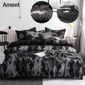 Beddengoed sets zwarte marmeren beddengoed set 3 pcs queen king single dubbele maat luxe quilt cover modern eenvoudige dekbedovertrek set met kussensloop j240507