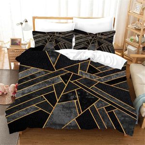 Beddengoedsets Zwart Marmer Moderne Textuur Goud Abstract Ontwerp Polyester Volledig Eenpersoonsbed Dekbedovertrek 2 Stuks Kussen