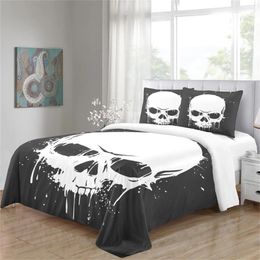 Ensembles de literie noirs effrayants squelettes d'Halloween Bone Punk 3pcs Single Double Bed Huite Cover Ensemble et 2 PCS Oreiller