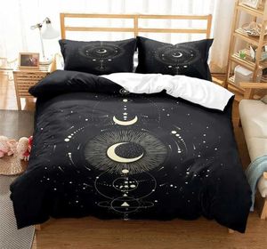 Ensembles de literie noire Sun Moon Star Set Bohemian Line Totem Line Couvre-couverture de couette Bedlinen Adults Lits de lit Twin Full Queen King Size H240521 LM0D