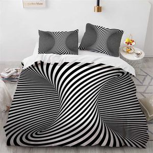 Ensembles de literie Noir Blanc Housse de couette à carreaux géométriques Twin King Microfibre Psychedelic Spiral Swirl Housse de couette Art abstrait Ensemble de literie Z0612