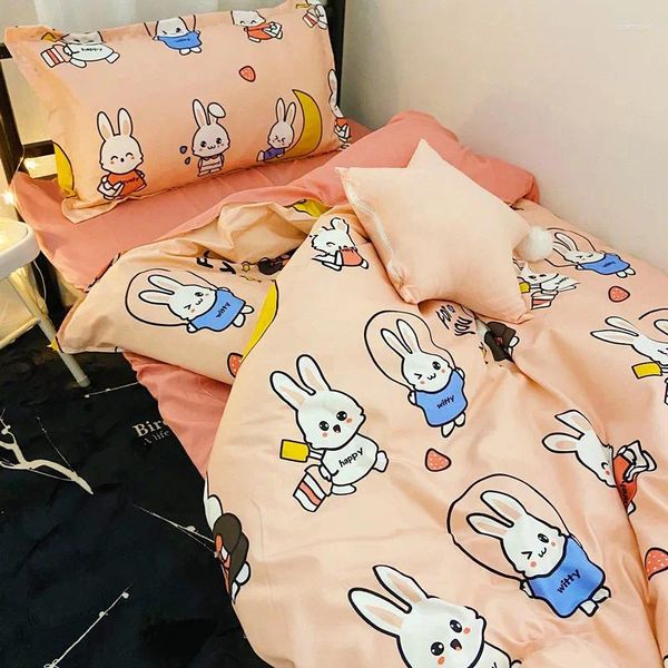 Juegos de ropa de cama Black White Stripe 4 PCS Cubierta de cama para niños Juego de caricaturas de dibujos animados y fundas de almohadas para niños para adultos