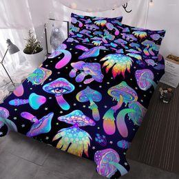 Ensembles de literie BlessLiving 3D coloré psychédélique champignon housse de couette pour enfants adultes chambre décor polyester couette avec taies d'oreiller