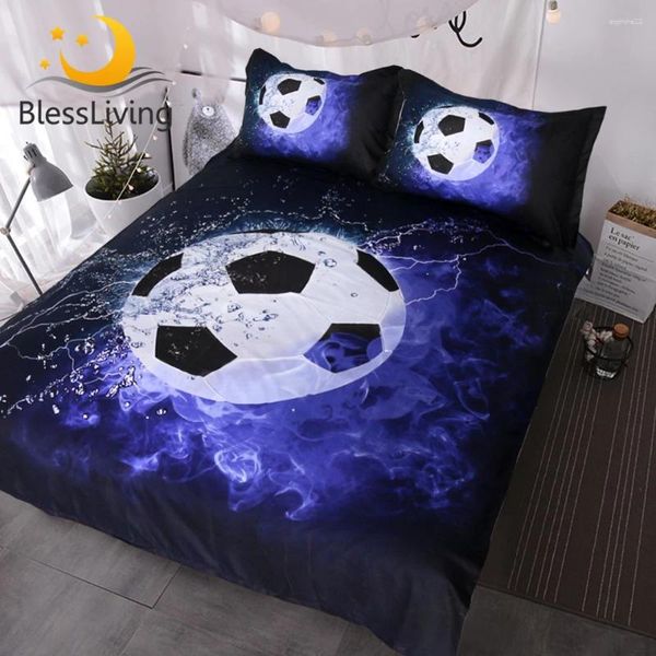 Sets de ropa de cama Bendición de bendición 3D Fútbol Juego de fútbol Blue Flames Teen Boys Sports Divet Cubierta de 3 piezas Osck Navy Edocomporta