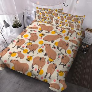 Ensembles de literie Blessliving 3d Circle jaune Kawaii Cartonne animée de cochon de cochon de la Guinée Géométrie Housse de couette Pilow Sham pour décor de chambre à coucher