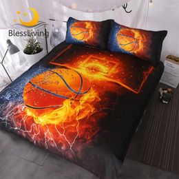 Ensembles de literie Blessliving Basketball pour garçons Girls Lit Linn 3D tirant sur une housse de couette de sports de feu et de sports nautiques