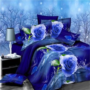 Juegos de cama Azul 3D Rose Set King Size Flower Edredón Funda nórdica Romántica Decoración de la boda Ropa de cama Sábana Funda de almohada 230727
