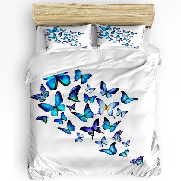 Juntos de ropa de cama Blue Animal Butterfly Flower Cubierta Capa de la cama Camilla de colcha Casas de almohada de edredones Dormitorio sin sábana