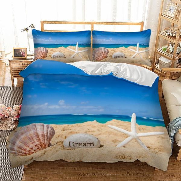 Conjuntos de ropa de cama Blue Beach Starfish Shell Juego de cama doble Edredón Fundas nórdicas con funda de edredón 220x240 Pareja