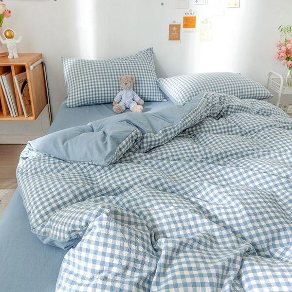 Ensembles de literie bleu damier imprimé nordique housse de couette Simple treillis couette drap de lit pour Kdis adultes literie