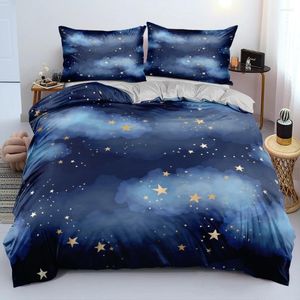 Beddengoed stelt blauwe Galaxy Golden Star Linten bed dubbelzijdig dekbed/quilt omslagset Twin King 220x240cm luxe voor modern cadeau