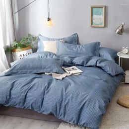 Ensembles de literie Blue Geometric Grid Set Brief Style 4pcs Lits-lin lin Euro Home Textiles Printing Bedclothes Pillow Base LHM16