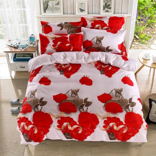 Juegos de ropa de cama azul home textil rosa rosa 3d en forma de corazón size size size de pavo real cubierta de sábana de almohada de sábana 4pcs lino