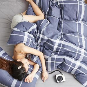 Ensembles de literie en réseau bleu en réseau de couvre-lit imprimé en coton pur coton draps enfants adultes et taies d'oreiller couette