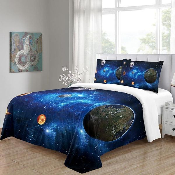 Juegos de cama Blue Night Sky Kids Childern Milky Way Galaxy Stars Diseño estrellado brillante con funda de almohada para ropa de cama Funda nórdica