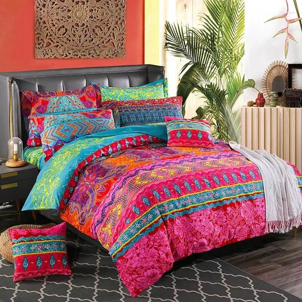 Conjuntos de ropa de cama Colcha bohemia en la ropa de cama Funda nórdica doble Sábanas Fundas de edredón Fundas de almohada Pareja Sábanas de cuatro piezas