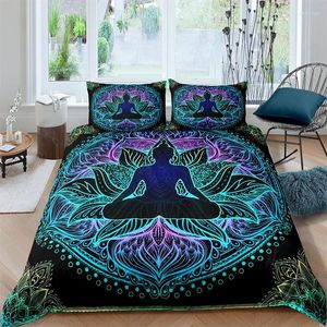 Ensembles de literie Bohème Chakra Méditation Housse de couette Relax Thème Yoga Ensemble Exotique Mandala Lotus Couette Complet King Chambre Décor