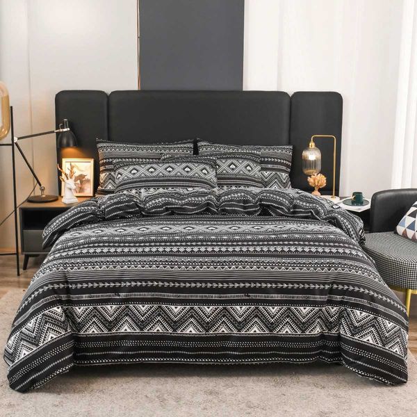 Conjuntos de ropa de cama Bohemio Geométrico Divet Divet Juego con rayas dobles extra grandes/patrón de chevron Capada de cama suave de lujo reversible de 3 piezas Cubierta de cama suave de lujo240521