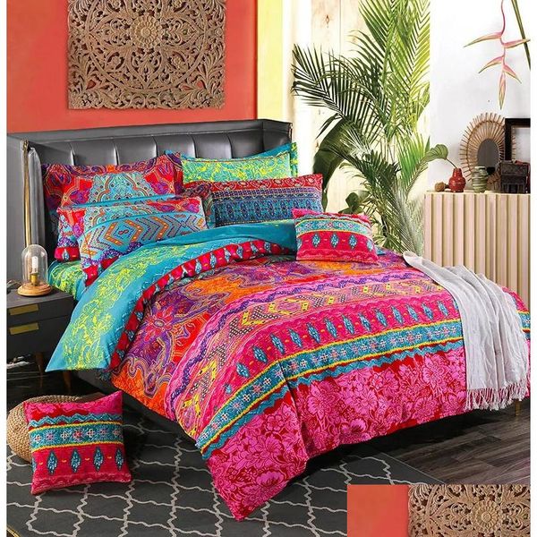 Conjuntos de ropa de cama Boho Plain Print Edredón Er Funda de almohada Juego de 3 piezas King Tamaño Edredón de estilo europeo 231121 Entrega de entrega Textiles para el jardín Su Dhown