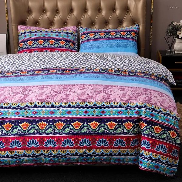 Conjuntos de ropa de cama Conjunto de tres piezas con estampado de sarga de estilo bohemio, funda nórdica decorativa para dormitorio, fundas de edredón dobles