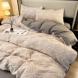 Beddengoed sets Bonenjoy Queen beddengoed set kingsize grijze kleur laken sets funda nordica cama 135 dubbel bedlinnen Euro geometrische bedden 230606