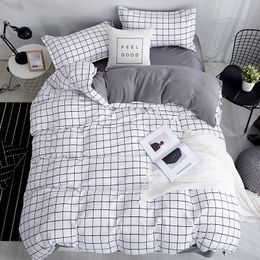 Juegos de sábanas Bonenjoy Queen Size Juego de sábanas Color blanco Negro Plaid Microfibra Reactivo Impreso King Size Juegos de ropa de cama para dormitorio Kit 230227