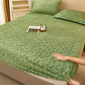 Beddengoed stelt bonenjoy taff fluweel gemonteerd vel voor winter warm zacht koraal fleece bed met elastische band koningin king size groene hoes 230816