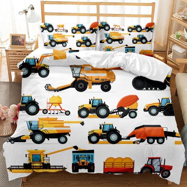 Ensembles de literie garçons cartoon voiture ensemble de construction complète véhicules couvrave couverte pour enfants camion en polyester doux en polyester