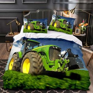 Beddengoed sets jongens tractor geprinte set mannen constructieauto's patroon dekbeddeksel voor kinderen zware machines voertuigen dekbedden