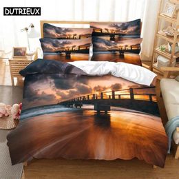 Beddengoedsets Bridge 3D Digital Home Beddengoed Super King Cover Kussensloop Trooster Textiel Set Bed