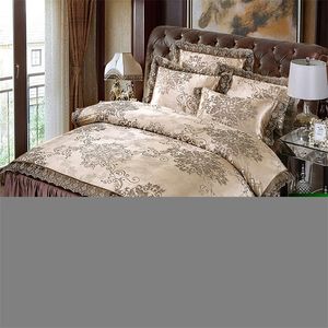 Ensembles de literie Jupe de lit en dentelle marron Ensembles de literie King Queen Size Ensemble de lit de mariage Jacquard Housse de couette Linge de lit Couvre-lit Textile de maison 220924