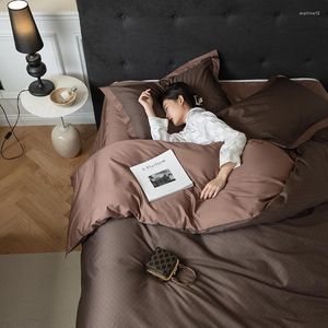 Ensembles de literie Marron Argent Coton égyptien Housse de couette 4pcs Ultra doux respirant Beddind Moka Café Couleur Couette Drap de lit Oreillers