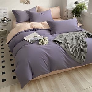 Ensembles de literie en coton lavé brossé ensemble de lit drap plat taies d'oreiller housse de couette lin pêche housses de couette pour les filles 230802