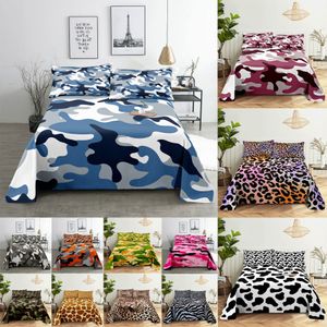 Ensembles de literie Camouflage ensemble de draps linge de maison taies d'oreiller reine roi Double taille 220x240 léopard pour chambre doux Twin complet simple 230424