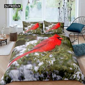 Beddengoed sets kardinaal dekbedovertrek set rode vogel voor kind jeugd dennenboom dekbed dier sneeuw king size soft quilt