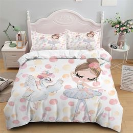 Conjuntos de ropa de cama Conjunto de funda nórdica para niña bailarina de ballet de dibujos animados Estilo princesa Juego de cama de tamaño doble Funda de cama nórdica para niña 150 90 Queen King 220901