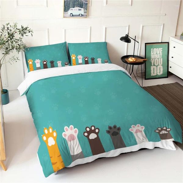 Ensembles de literie Cartoon lits de lits de lit tissu mignon motif de chatte à double coucher avec taies d'oreiller couverture de couette chaude et couette enfants