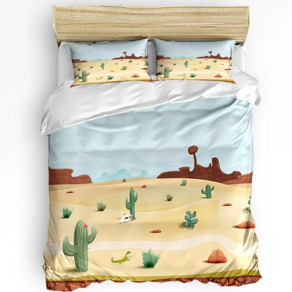 Conjuntos de ropa de cama Conjunto de desierto de cactus de dibujos animados 3 unids Niños Niñas Funda nórdica Funda de almohada Niños Adulto Edredón Cama doble Textiles para el hogar