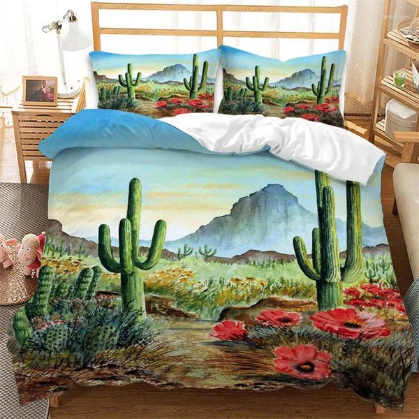 Ensembles de literie Cartoon cactus couverture de couette jardin de printemps avec bouquet de style boho de plantes épineuses fleuris