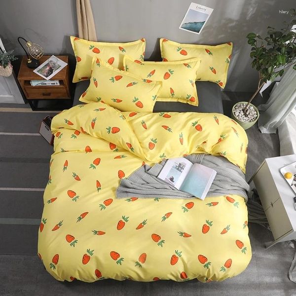 Ensemble de literie Cartoon Carrot Pattern Girl Gary Kid Bed Cover Set Duvet Adult Child Feuilles et taies d'oreiller Countreur