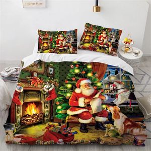 Ensembles de literie Dessin animé noël père noël ensemble de literie garçons filles double reine taille housse de couette taie d'oreiller lit enfants adulte maison Textileextile 231129