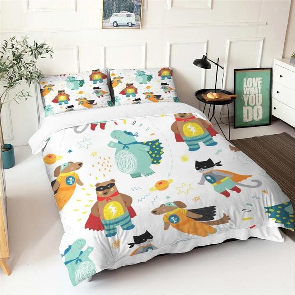 Ensemble de literie dessin animé couette pour enfants dessin motif de chiens à double draps de lit double avec des taies de linge