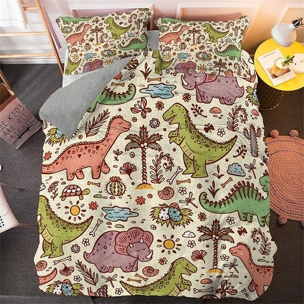 Ensembles de literie Ensemble de literie de dinosaure de dessin animé Twin King Size Boho Cartoon Animaux mignons Ensemble de housse de couette pour enfants garçons Housse de couette en microfibre 220924