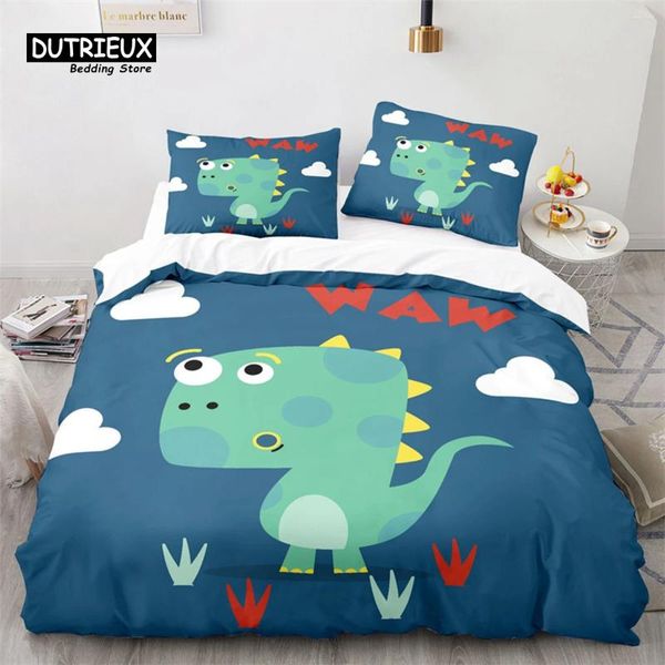 Ensembles de literie Dessin animé Dinosaure Housse de couette Ensemble d'animaux mignons Twin pour enfants garçons filles décor couette en microfibre avec taies d'oreiller